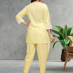 HERE&NOW Women Yellow Ethnic Motifs Embroidered Regular Chikankari Kurta with Dhoti Pants image 4