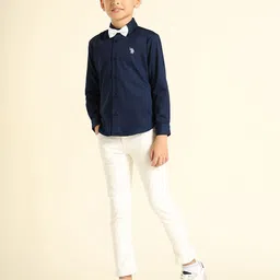 U.S. Polo Assn. Kids Boys Solid Spread Collar Cotton Casual Shirt-image-41