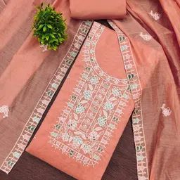 BlissFlair Floral Embroidered Thread Work Chanderi Unstitched Dress Material-image-35