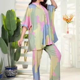 TRY IT Printed Mandarin Collar Top With Trousers Co-Ords image 3