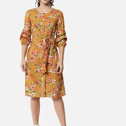 OTIRA Women Floral Print Round Neck A-Line Dress-picture-30