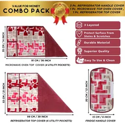 E-Retailer 5Pc White Patterned Waterproof Refrigerator & Handle Cover With Oven Cover image 2