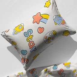 WEAVE AND DECOR White Conversational 300 TC Single Bedsheet with 1 Pillow Covers image 3