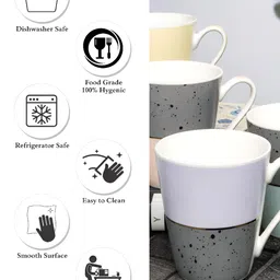 White Gold White & Yellow Printed Porcelain Glossy Mugs Set of Cups and Mugs image 5