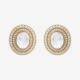 Kushal's Fashion Jewellery Kundan Studded Oval Studs Earrings image 2
