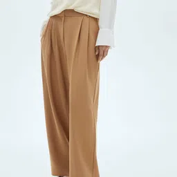 MANGO Women High-Rise Pleated Flared Fit Wide Leg Trousers-picture-17
