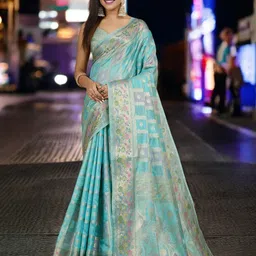 DIVASTRI Woven Design Zari Organza Banarasi Saree With Blouse Piece-picture-29