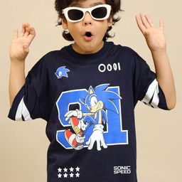 Kids Ville Boys Sonic Modern Printed Pure Cotton Oversized T-Shirt-picture-44
