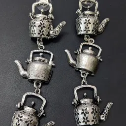 19TH JULY JEWELS Silver-Plated Oxidised Kettle Contemporary Shaped Drop Earrings-picture-10
