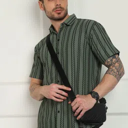 SZN Men Standard Fit Vertical Striped Spread Collar Casual Shirt-picture-36