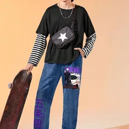 LOCAVESTIR Boys Anime Printed Mid Rise Joggers image 2