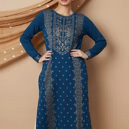 Melange by Lifestyle Floral Printed Acrylic Straight Kurta-picture-21