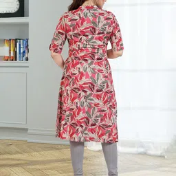 MomsBae Floral Printed Mandarin Collar Cotton Feeding Maternity A-Line Kurta image 2