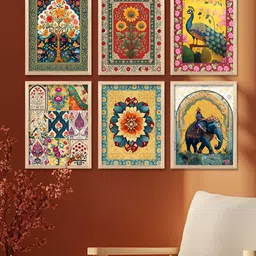 WALLLANE Yellow & Green 6 Pieces Floral and Botanical Traditional Printed Wooden Wall Art image 2