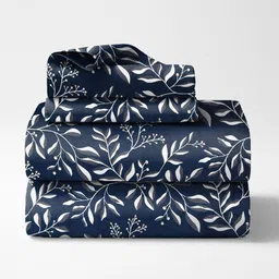 Myntra Elegant Homes Navy Blue & Cream-Coloured 300 TC King Bedsheet with 2 Pillow Covers image 4