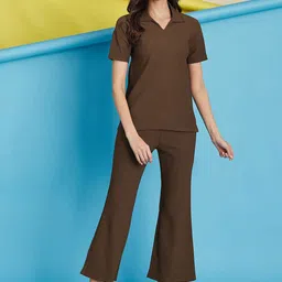 Selvia Shirt Collar T-Shirt & Trousers Co-Ord Set-image-91