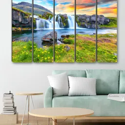Aura Green & Blue 5 Piece Synthetic Wood Floral and Botanical Wall Paintings-image-89