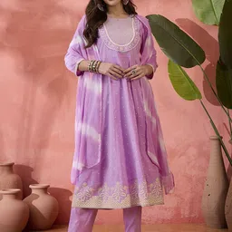 Sangria Women Abstract Embroidered Kurta with Trousers & Dupatta-picture-23