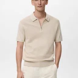 MANGO MAN Self Design Polo Collar Pure Cotton Knitted T-shirt-picture-21