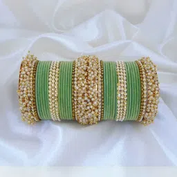 THE BLAZZE Beige Glass Artificial Stones & Beads Bangle image 1