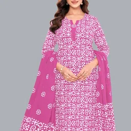 shree jeenmata collection Floral Printed Pure Cotton Straight Kurta With Trouser & Dupatta image 2