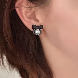 Krelin Rhodium-Plated Crystals Studded Elegant Statement Bow Studs image 5