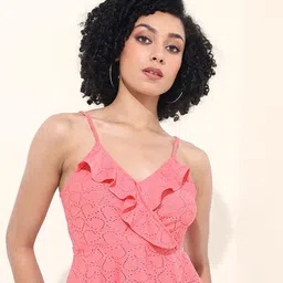 Freehand by The Indian Garage Co Women Shoulder Straps Schiffli Peplum Top-image-74