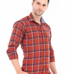 DESIGN UP Men Classic Slim Fit Opaque Checked Casual Shirt image 3