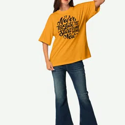 STATUS MANTRA Women Typography Printed Extended Sleeves Bio Finish Raw Edge T-shirt image 2