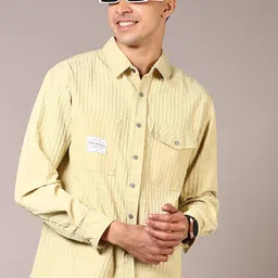 V-Mart Men Spread Collar Vertical Striped Cotton Casual Shirt-picture-40