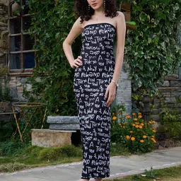 VANGULL Women Alphanumeric Printed Strapless Bandeau Maxi Dress image 2