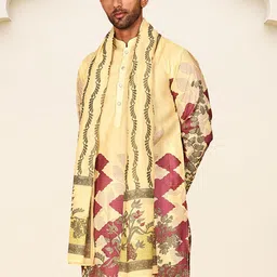 Jompers Men Pack of 2 Floral Printed Screen Print Festive Silk Straight Kurtas image 4