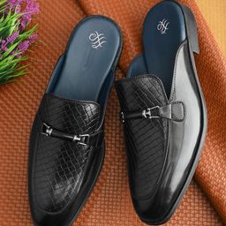House of Pataudi Men Textured Casual Back Open Mules Shoes-picture-34