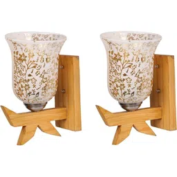 1ST TIME Gold-Toned & White Printed Wood Frustum Shaped Wall Lamp image 5