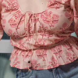 Virgio Women Cotton Square Neck Printed Long Sleeves Tops image 2