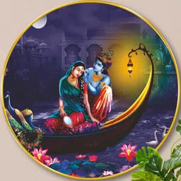 Livin'luxe Violet & Blue MDF Radha Krishna Boat Round Wall Art 20" x 20"-picture-21