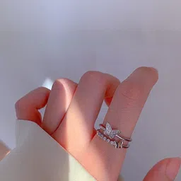 J.S ENTERPRISES Unisex Stainless Steel Stones Studded Butterfly Adjustable Finger Ring-picture-12