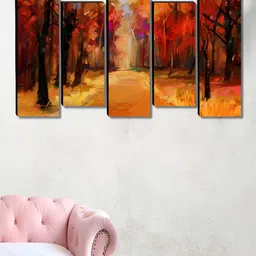Myntra Elegant Homes Red & Orange 5 Pieces Canvas Floral and Botanical Painting Wall Arts-image-23