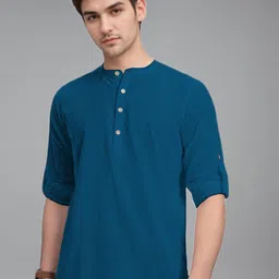 Navkanj Mandarin Collar Roll-Up Sleeves Cotton Straight Short Kurta-image-56