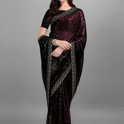 CANIZZARO Embellished Sequinned Pure Georgette Heavy Work Saree image 4