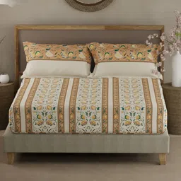 Boutique Living India Valatia Yellow Pure Cotton 200 TC Queen Bedsheet Set-2.54 m x 2.24 m-picture-20