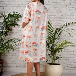 angloindu Floral Print Satin Maternity A-Line Dress image 4