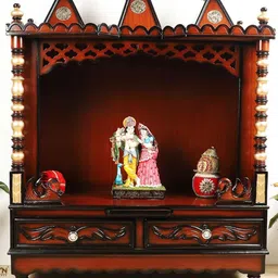 DZYN Furnitures Abhikya Sadana Brown Wooden Floor Rested Pooja Temple Without Door-picture-25