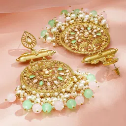 Rubans 18K Antique Gold-Plated Brass Peacock Motif Big Chandbali with Pearl & Pastel Beads image 3