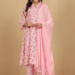 AADVIKA Women Ethnic Motifs Printed Pure Cotton Kurta & Trouser With Dupatta-image-36