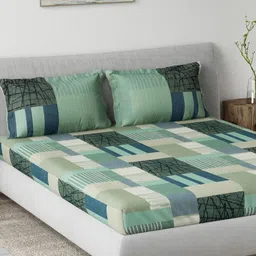 DDecor Green Printed Pure Cotton 144 TC King Bedsheet Set 2.29m x 2.74m image 2