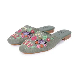 PINK PUMPKIN Women Ethnic Mules with Embroidered Flats image 5