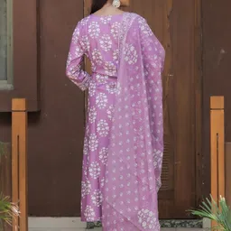 KALINI Floral Printed V-Neck Kurta with Trousers & Dupatta image 5