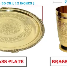 a & h enterprises Pack of 7 Brass Floral Design Pital Thali Set , Dinner Set for Dinnerware Serveware Dinner Set image 2
