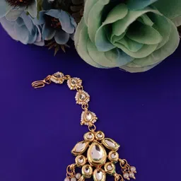 Sanjog Gold-Plated Kundan Studded Maang Tikka Head Jewellery-picture-18